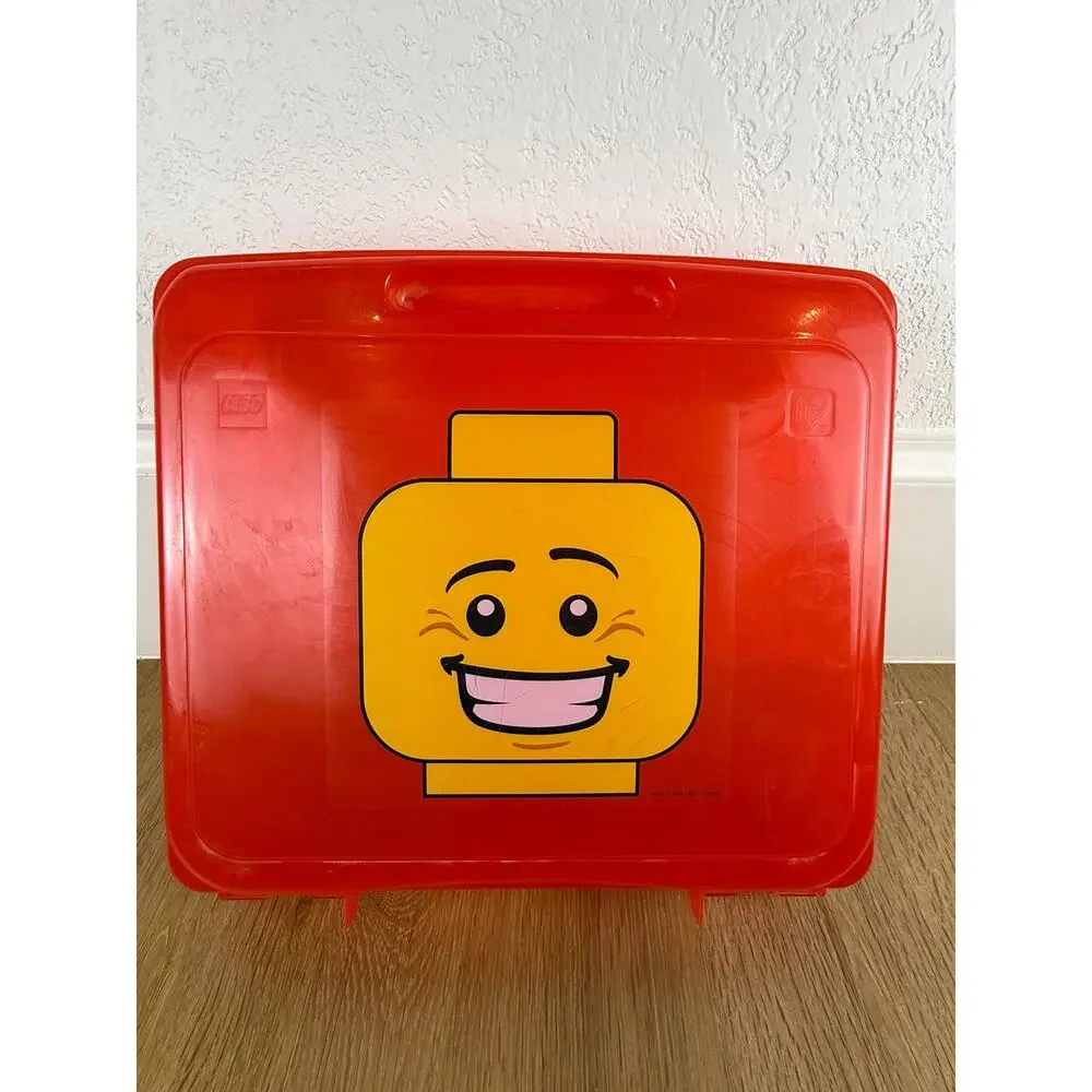 LEGO Minifigure Head Storage Case Bin Gently Used Lot of 2 Red Green